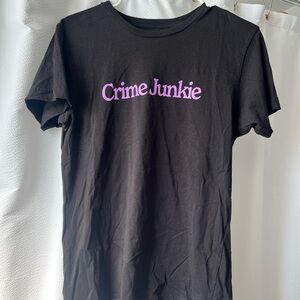 Black T-Shirt with Purple Crime Junkie Print